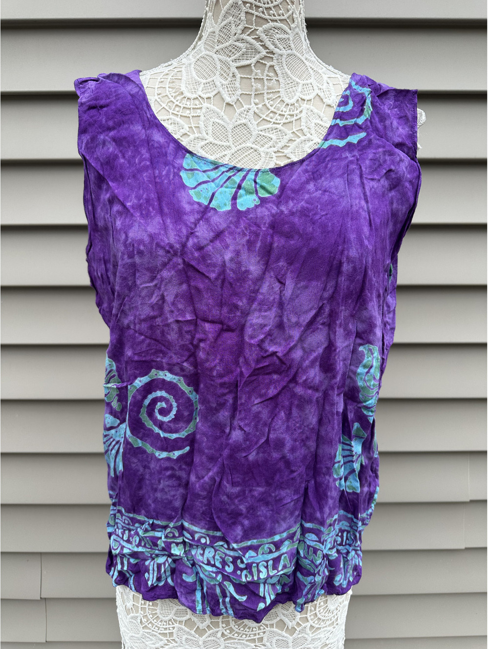 Isla Mujeres Purple Sleeveless Tropical Print Top